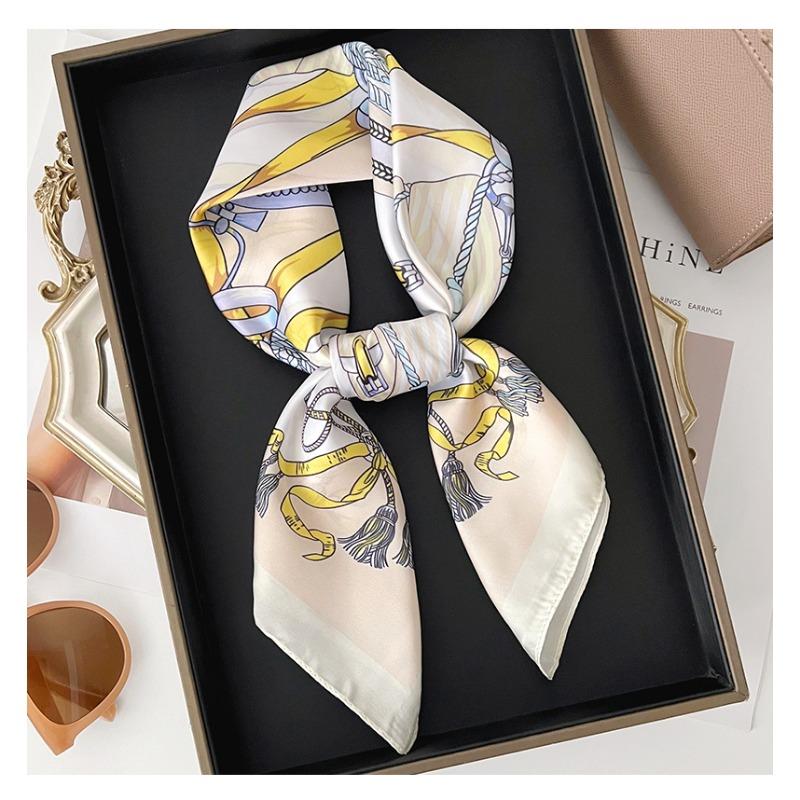 Women Korean Style Knot Print Versatile Small Square Scarf Fashion Decorative Neck Scarf