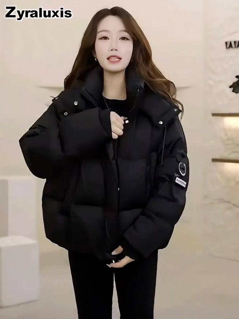 Neue Winter Damen Koreanischer Stil Kurze Kapuzen Daunenjacke Baumwolle Jacke Lässig Locker Dick Warm Mantel