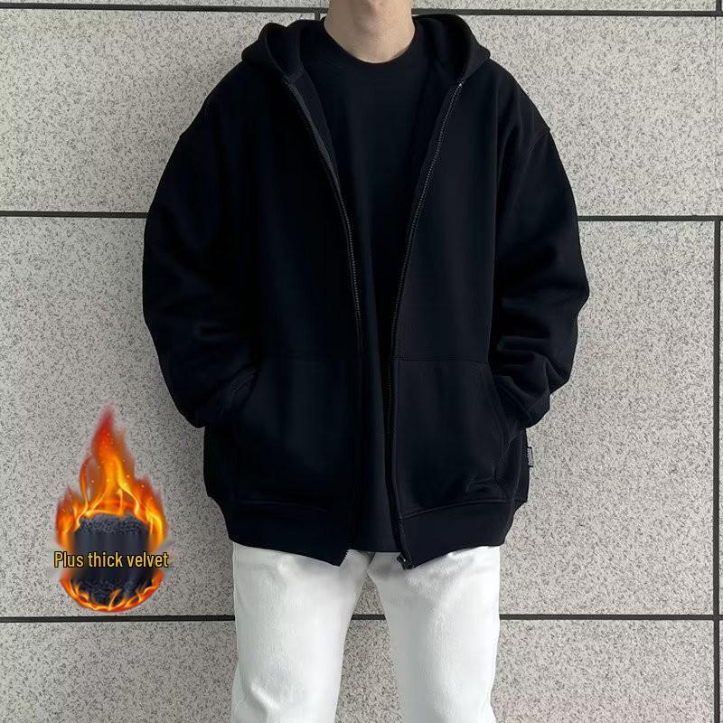 Men's Versatile Solid Color Zipper Cardigan Hoodie