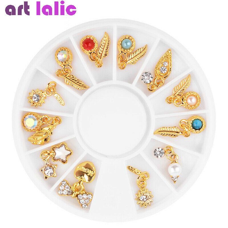 

Дизайн ногтей с металлическим пером, подвеска, золотой кулон, кисточка, горный хрусталь, украшение на кончики