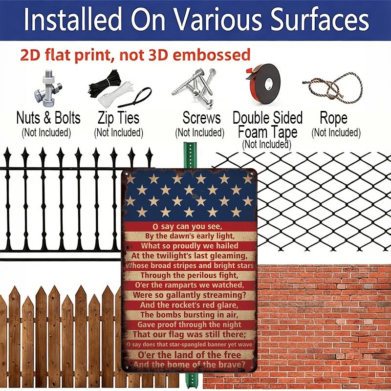 2D Flat, 1pc Vintage "Star-Spangled Banner" Aluminium Sign - 8"x12" Rustic Patriotic USA Flag Decor, National Anthem Wall Art, Perfect for