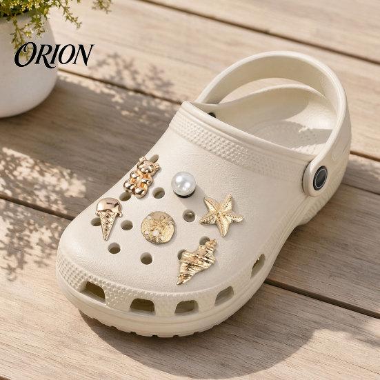 Faux Perlen Schuhanhänger 6 Stück/Set Goldfarbene Anhänger, Sommer Eiscreme Muschel Seestern Anhänger für Clogs Damen Mädchen Strand Schuhwerk Dekor Zubehör