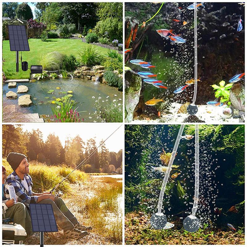 Solar-Luftpumpe Solarbetriebener Teich-Sauerstoffspender Geräuscharmes Werkzeug mit Sprudelstein für Kleine Pools Gartengestaltung Aquarien