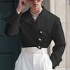 INCERUN Men Long Sleeve Front Cross Irregular Folding Ruffled Casual Tops Shirts
