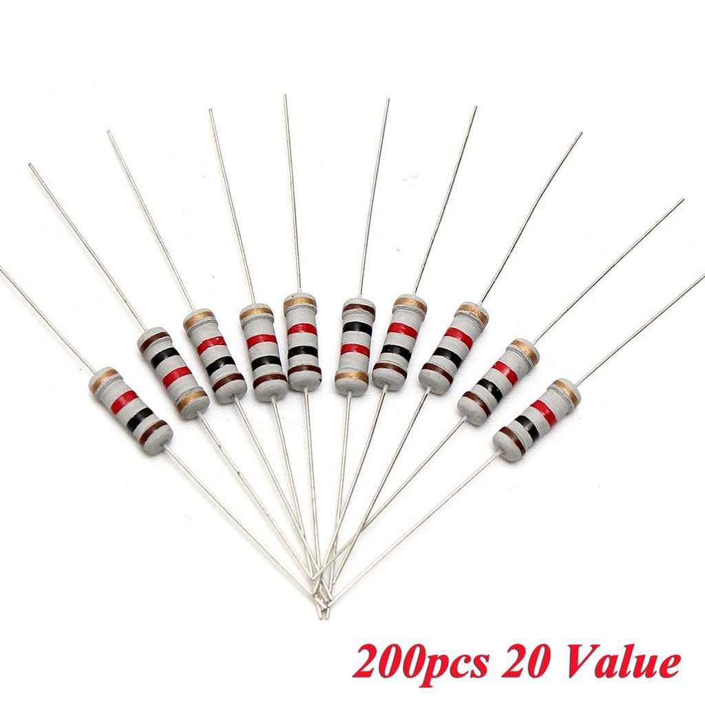 200pcs 20 Value 1W 5/% Resistors Resistance Assortment Kit 10 Ohm 1M Ohm Set