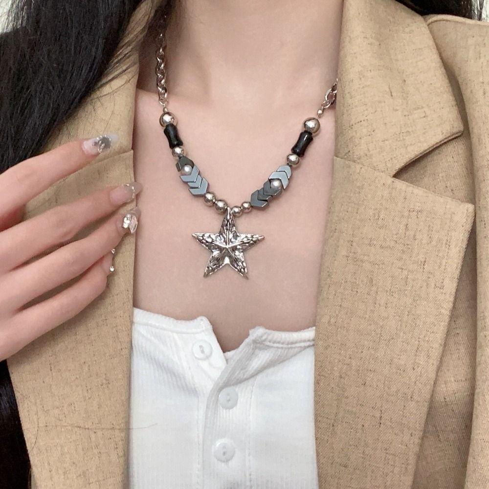 Goth Y2k Punk Necklace Geometry Simple Metal Necklace Adjustable Star Pendant Necklace  Streetwear