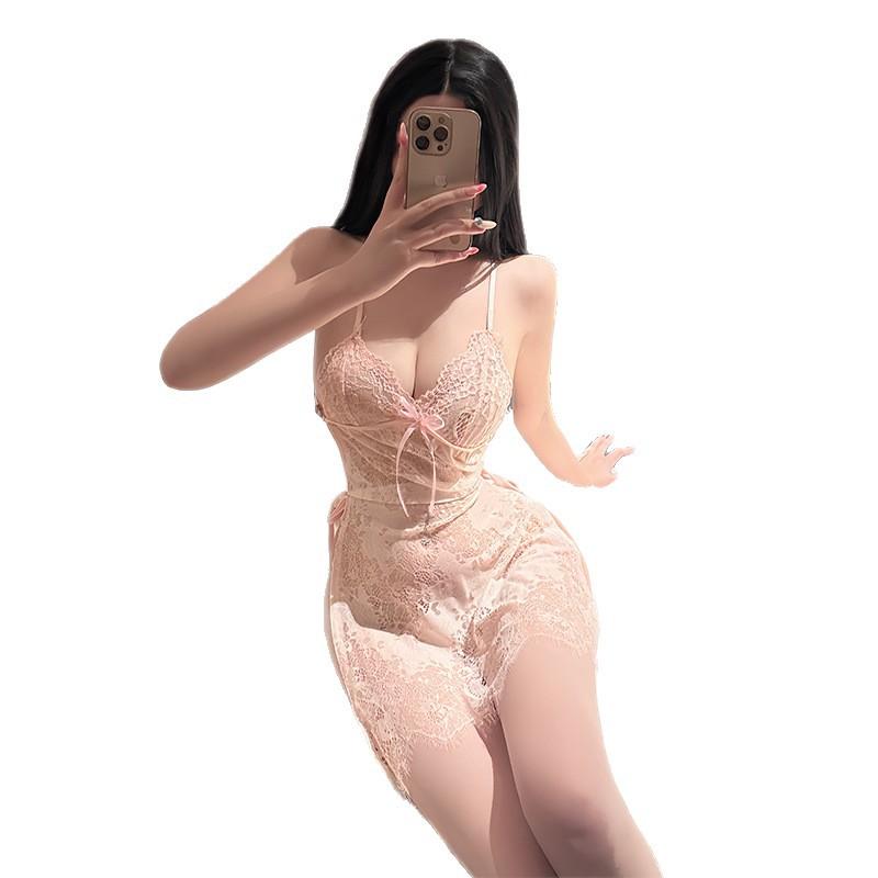 Ye Yu sexy perspective pajamas pure desire suspender lace flirting sexual interest free hollow temptation loungewear 