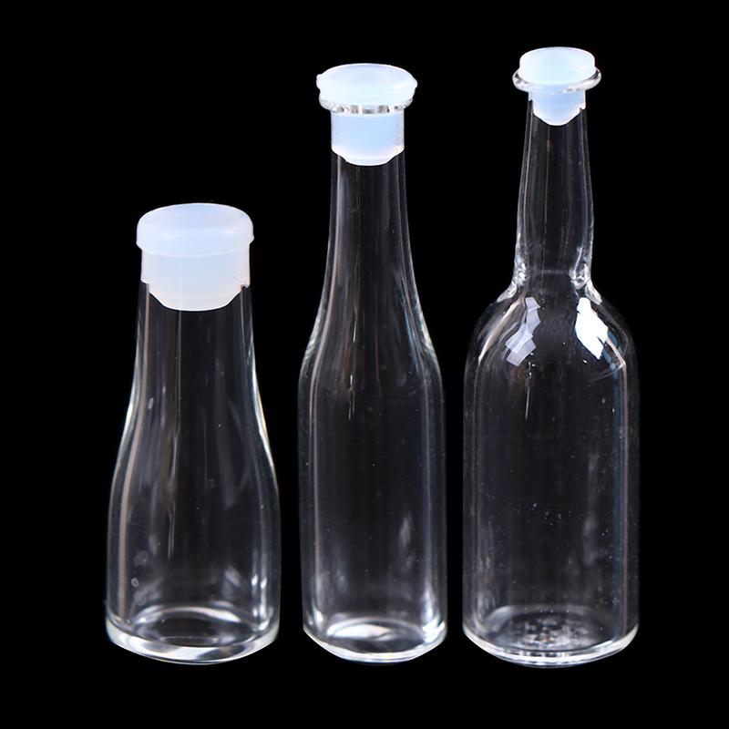 3Pcs 1: 12 Dollhouse Miniature Glass Bottle Kitchen Living Room Accessories