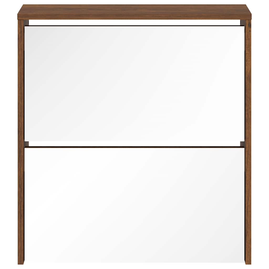 Shoe Cabinet with Mirror 2 Flip Down Compartments Brown Oak Effect 63 x 17 x 67 cm