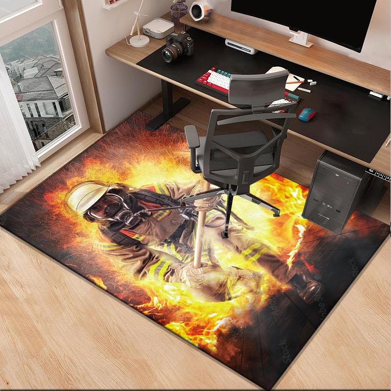Firefighter Bravery In Action Office Rug Chair Mat, Entryway Carpet, Suitable for Front Door, Bedroom, Living Room, Desk, Holiday Gift