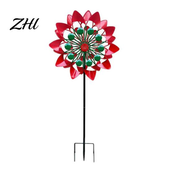 Colorful Windmills for Windowsill Flower Wind Spinner, 29.5" Metal Spinner with Stake, Outdoor Rust Creative Housewarming Gifts Friends Resistant