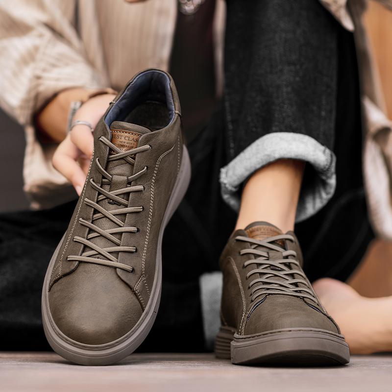 Fashion Classic Lace Up Walking Shoe Warm Plush Fur Winter Sneakers Genuine Leather Men's Basic Boots Autumn Winter Outdoor Casual Boots