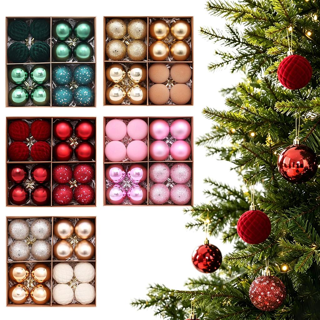 16-Pack Christmas Ball Ornament Set with Gift Box, Electroplated Painted Hanging Tree Decorations