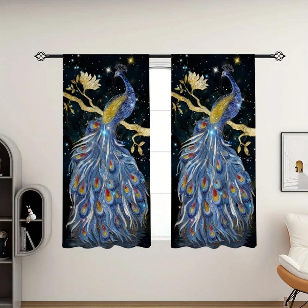 Classic Vintage Peacock Design Printed Design Drape Decorative Drapes Ideal for Cooking Space Bedroom Living Area Room Semi Blackout Short Curtains