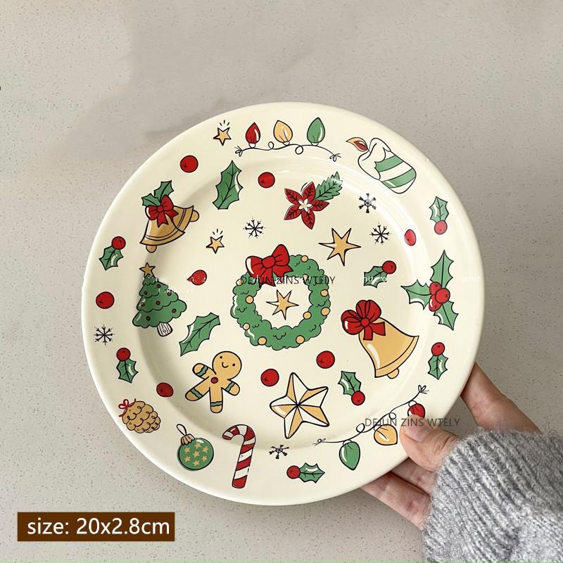 Cute Ceramic Plates Christmas Party Desserts Cake Plates Children's Breakfast Milk Cups Household Kitchen Ceramic Noodle Bowls
