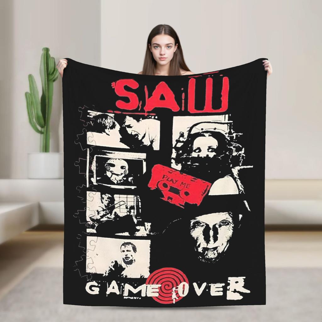 Saw Jigsaw Horrorfilm Mode Decke Fleece Herbst Winter Halloween Gothic Atmungsaktive Dünne Überwurf Mode Decke für Schlafzimmer