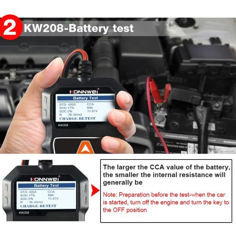 KONNWEI KW208 12V Autobatterietester 100 bis 2000CCA Anlassen Ladeschaltung Tester Batterieanalysator 12 Volt Batteriewerkzeuge