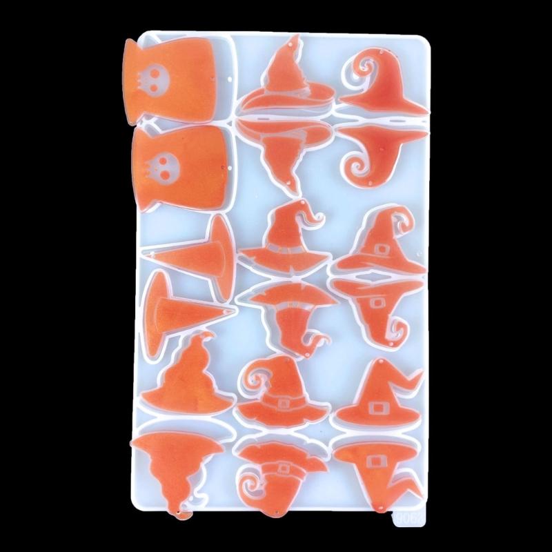 Halloween Geometric Witch Hat Earring Epoxy Resin Silicone Mold Luggage Bag Tags Casting Molds with Hole for DIY Crafts