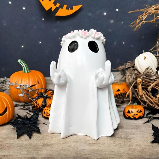 Halloween Middle Finger Ghost Statue Wreath Ghost Resin Figurine Sculpture Holiday Party