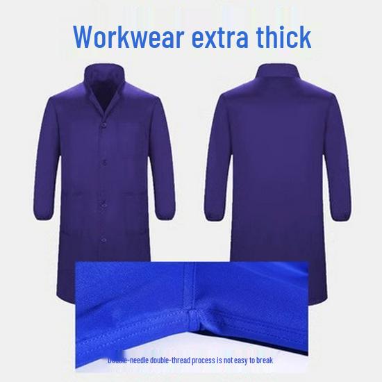 Thickened Blue Wear-Resistant Long Sleeve Lab Coat with Custom Print Logo for Labor Protection in Food Handling