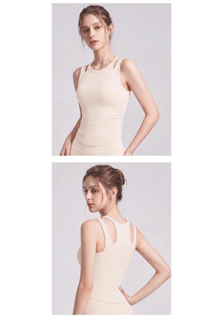 Women's European & American Yoga Vest: Layered, Waist-Cinching, Slimming, Quick-Dry, Breathable Sports Fitness Top