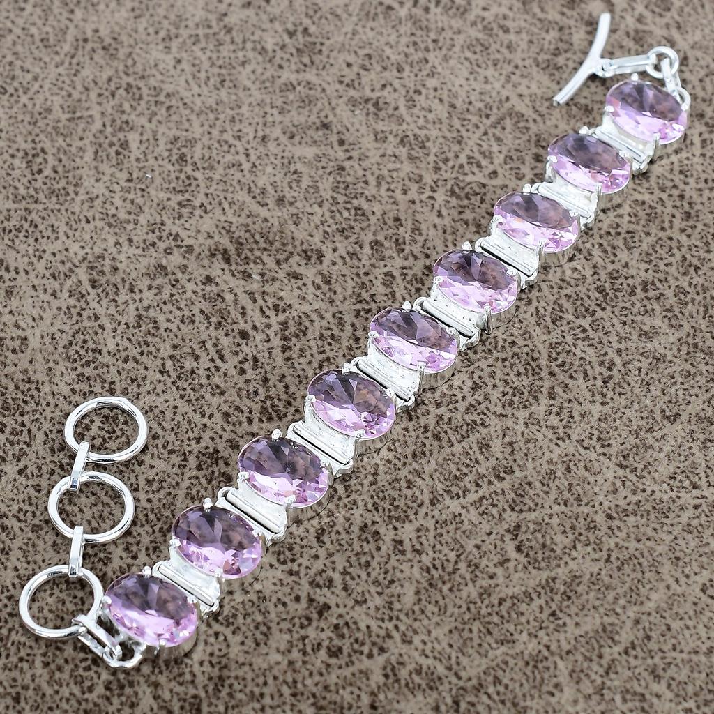 Pink Kunzite Gemstone Handmade 925 Sterling Silver Bracelet 7-8" KKG-135