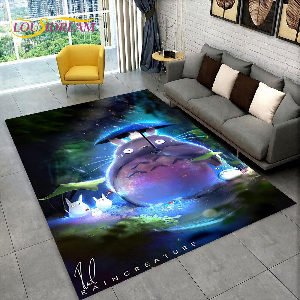 Cartoon My Neighbor T-Totoro Anime Area Rug,Carpet Rug for Living Room Bedroom Sofa Doormat Decoration,Kid Non-slip Floor Mat 3D