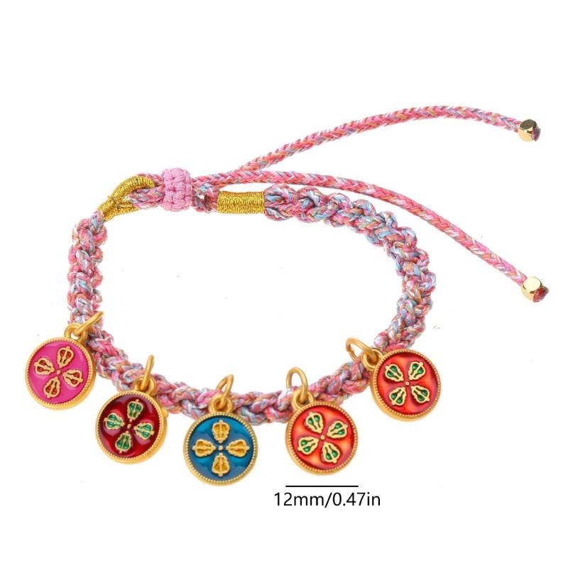 Handmade Tibetan Bracelet Colorful Five Way God of Wealth Bangle Adjustable Pulling Rope Wristchain for Women and Girls