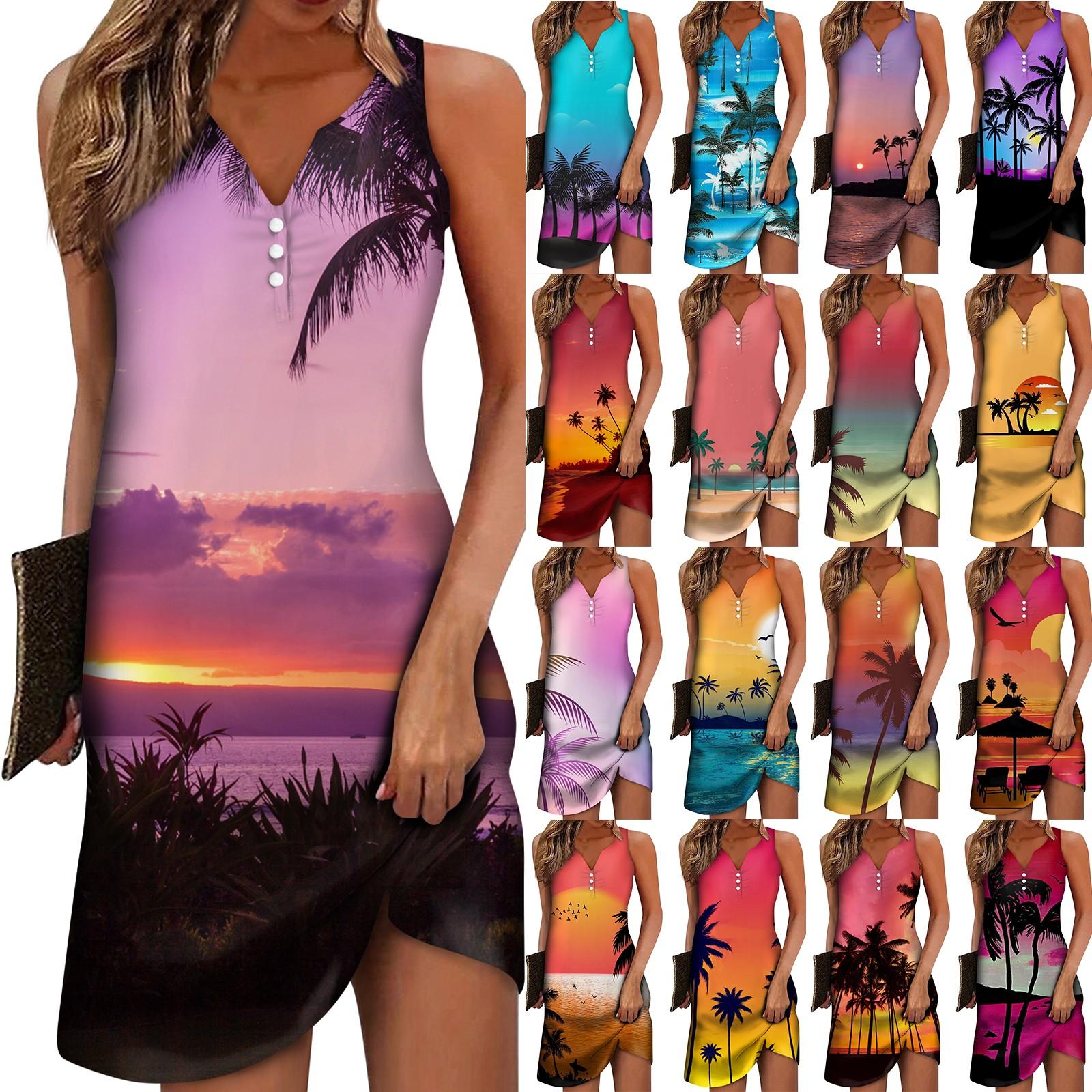 

Женское повседневное платье с цветочным принтом на пуговицах, V-образный вырез, активная мода, уличная одежда, без рукавов, свободный крой, лето