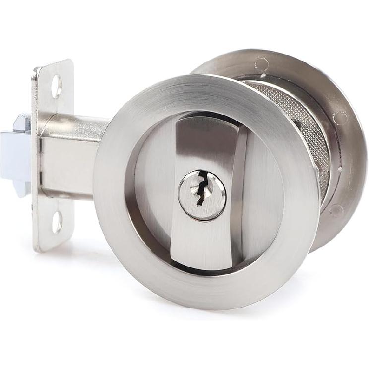 Pocket Door Lock Privacy Round Pocket Door Hardware Sliding Pocket Door Lock for Bed/Bath/Barn Pocket Door Latches Project, Silver