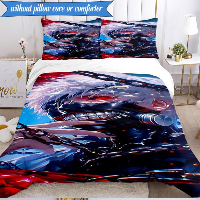 3PCS Tokyo Ghoul Masked Mystery Bedding Set 2D Printing (Includes 1 Duvet Cover + 2 Pillowcases Coreless), Bedroom decor,Fan gift