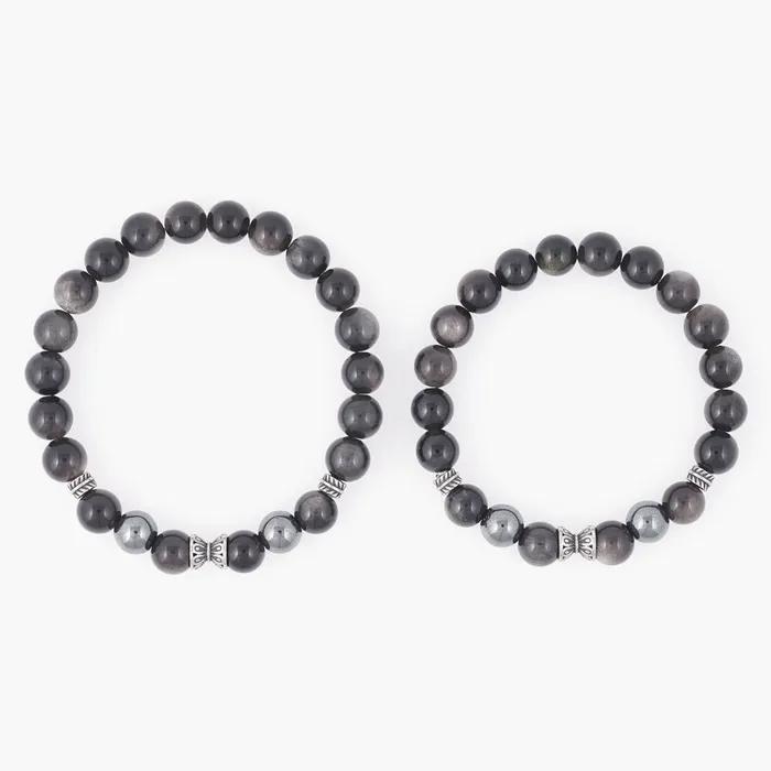 Antique Ring Point 8 Silver Gemstone Bracelet (C2501AC1229_BK)