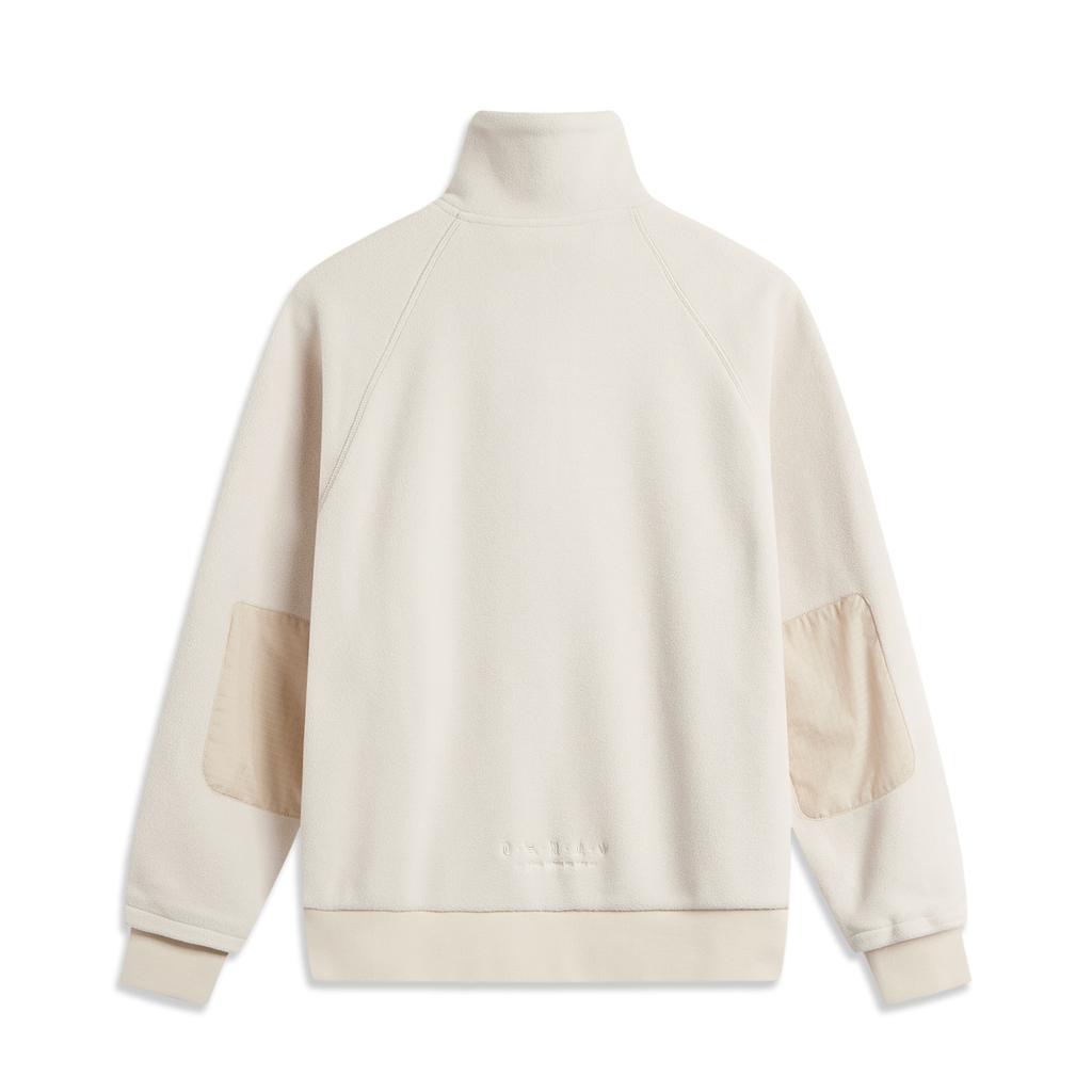 Li-Ning Stand Collar Pullover Solid Color Fleece Warm Loose Raglan Long Sleeve Sweatshirt Women Sweatshirt Oatmeal-Gray AWDU892-1