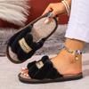 Fashion 2025 New Cross Fur Slippers Female Winter Outdoor Sexy Slippers Women Sweet Soft Plush Flat Shoes House Fluffy Band Slides Women