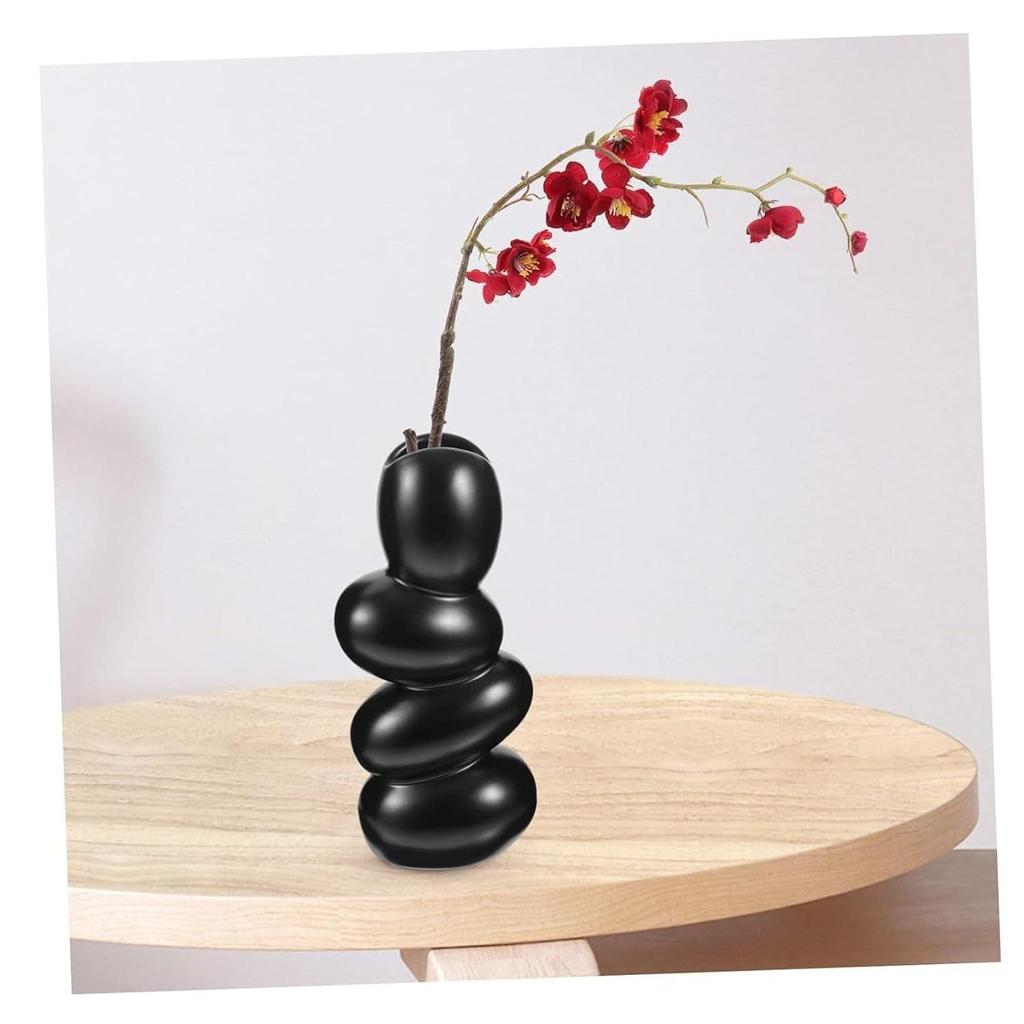 Dekorative Keramikvase für Blumen, Pampasgrasvase, Vase für Geldpflanze Lebende Pflanzen für Zuhause, Büro, Geschenke- (Kieselvase, , Glänzend Schwarz)
