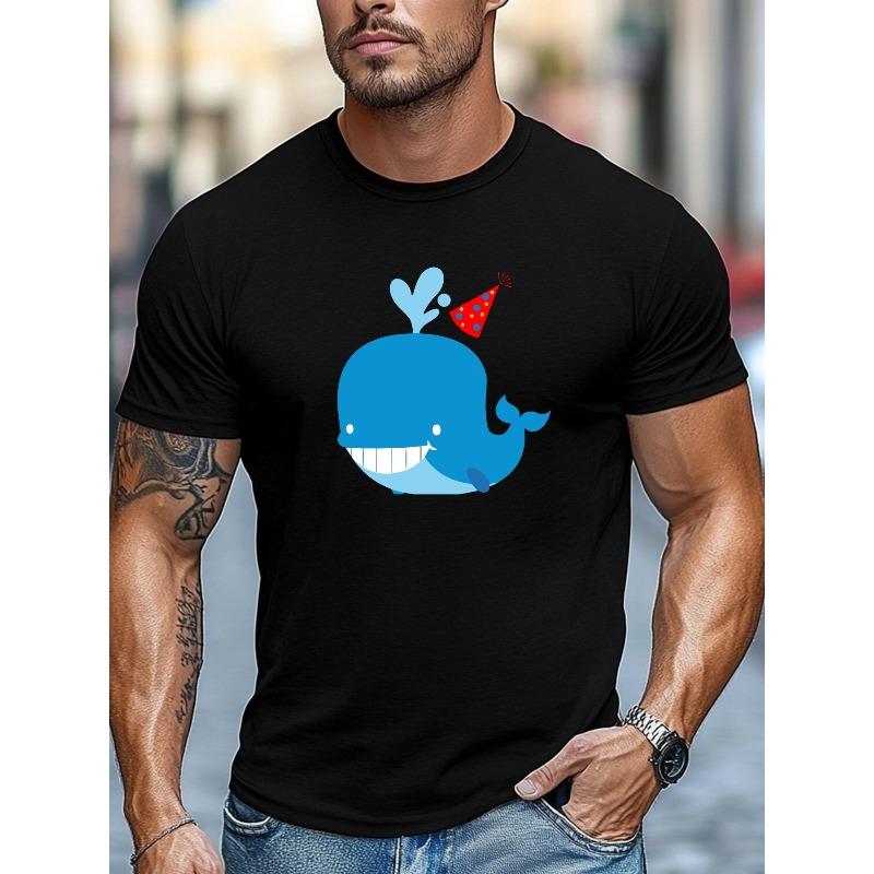 Men S Summer Casual Short-Sleeve T-Shirt with Whale Pattern S чёрный