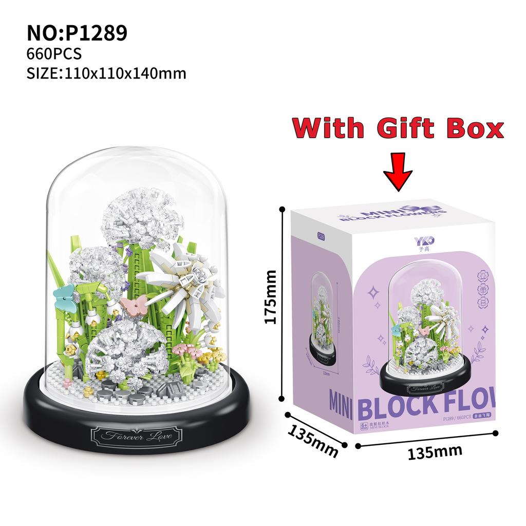 Eternal Flower Block With Dust Cover Assembly Bouquet Desktop Decoration Building Block Micro Bricks Kid's Puzzle Assembly Toy
