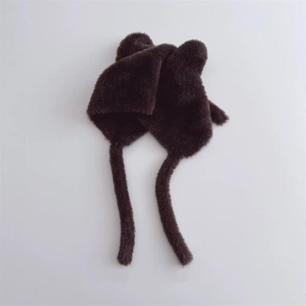 Children's Cute Kitten Ear Muffs Hat - Plush, Knitted, Windproof, and Warm Solid Color Headwear