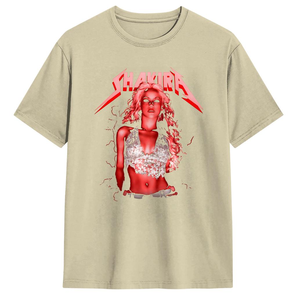 Shakiras Konzertposter T-Shirt Sommer Harajuku T-Shirts Baumwolle Atmungsaktiv Große Größen Oberteile Kurzärmelig Street Style T-Shirt