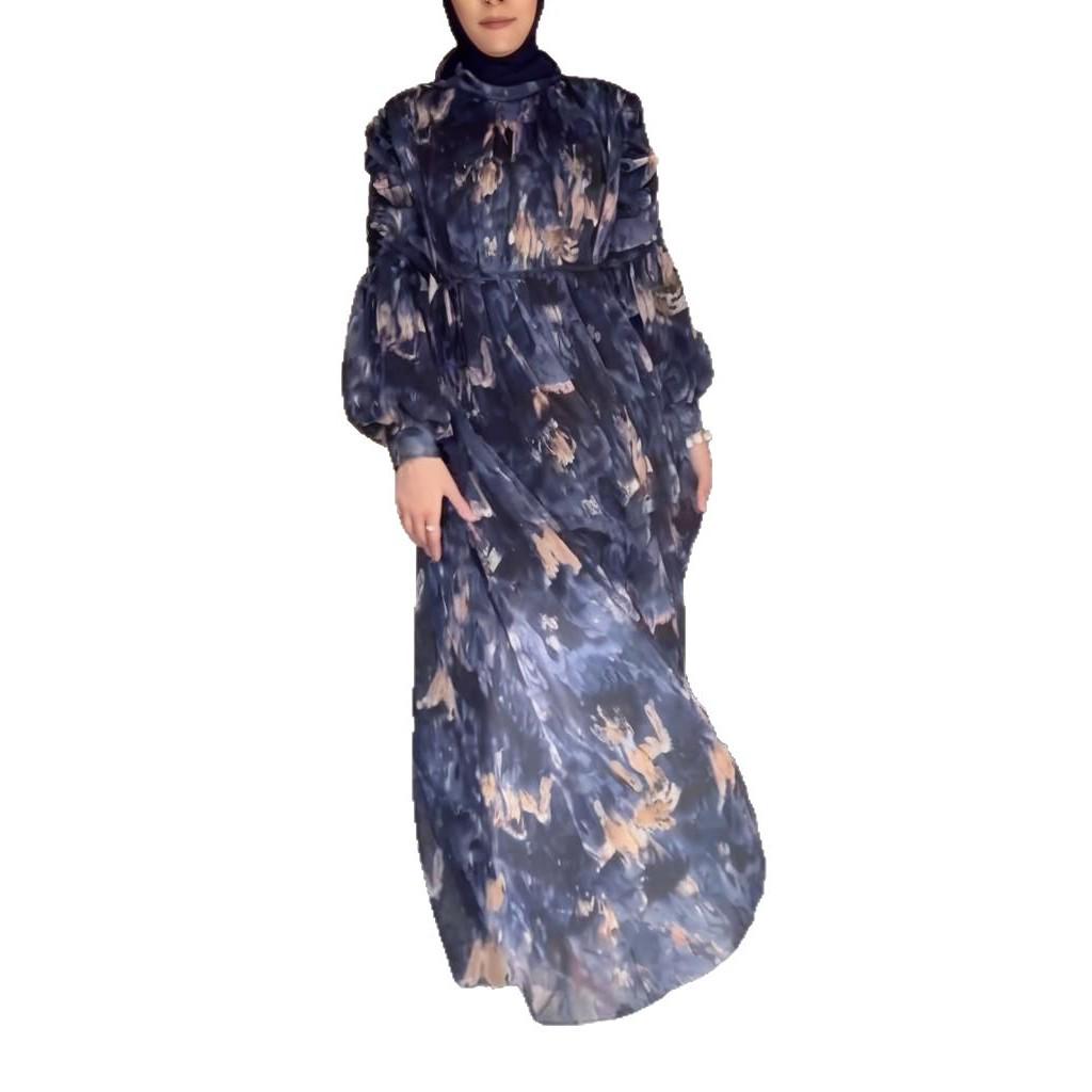 2025 Spring Middle Eastern Round Neck Printed Women's Long Sleeve Loose Casual Dress