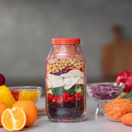 Salad Jar with Side Opening Vertical Layering Salad Container with Leakproof Dressing Compartment Portable Salad Jar for Meal Prep Lunch Travel Office