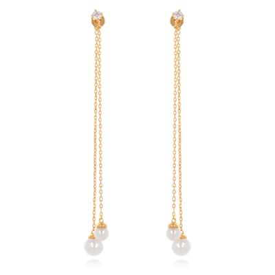 [R1923] - Gold Plated 'Perla' Ivory Gold Earrings - 8 Cm - 4 and 6 Mm Pearls