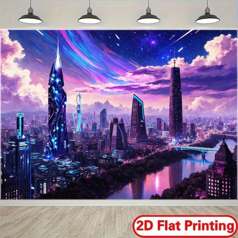 

2D Dreamy Sci-Fi Purple Skyline Backdrop for Room Decor & Photoshoot 47.2x31.5inch/120*80cm