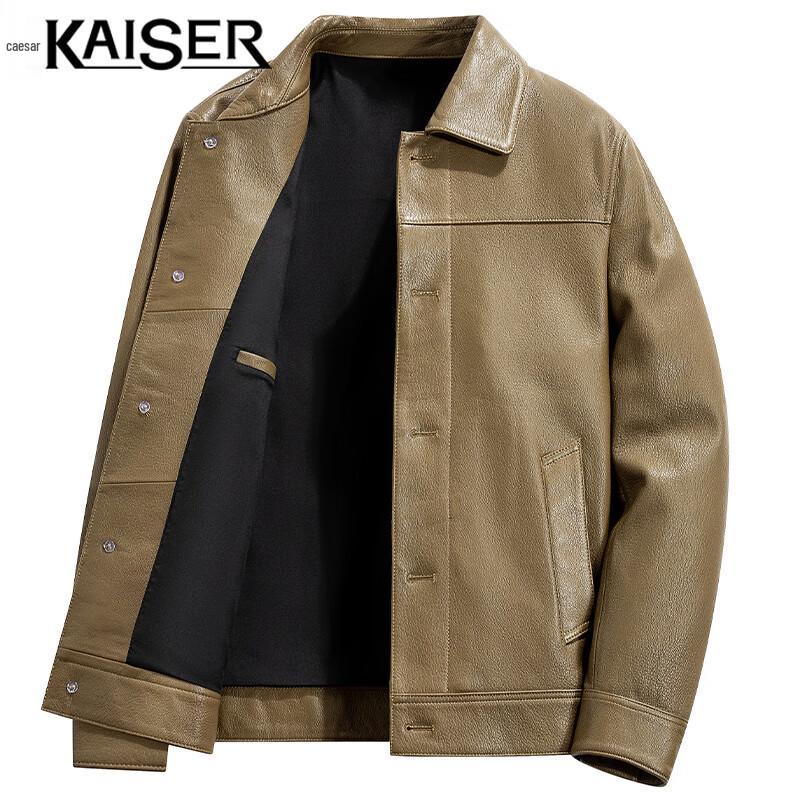 Kaiser Men's Genuine Goat Leather Turn-down Collar Motorcycle Jacket