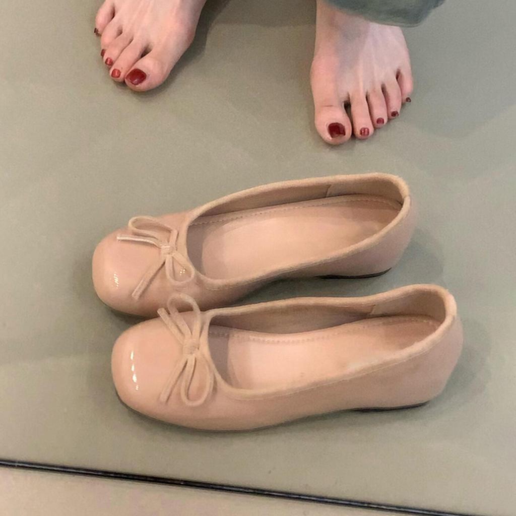 Spot Version~ Nude Flat-bottomed Evening Shoes, Women's Bows, One-pedal Inner Height-increasing Ballet Shoes, French Versatile Single Shoes