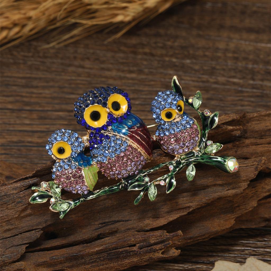 Full-Diamond Owl Brooch Clothing Accessories Animal Bird Crystal Brooch Sweater Colourful Statement Coat Accessories