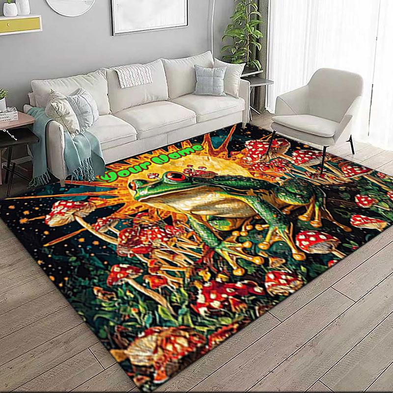1PC Custom Name Frog Mushroom Land Theme Floor Mat Ideal for Living Room, Game Rooms, Office, Bedroom,Floor Mat Playful Design
