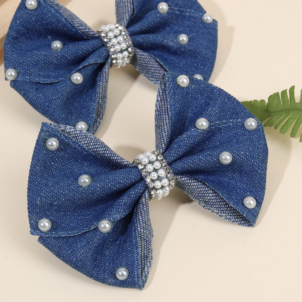 2 Stück Denim Schleifen Haarspangen Schick Elegant Vintage Perle Boho Haarnadel Für Mädchen Frauen Kinder y2k Tägliche Haaraccessoires Geschenk Ornament