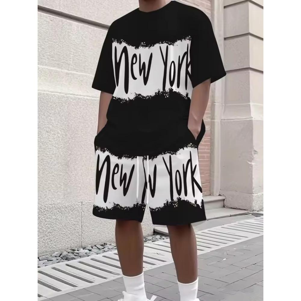 Summer Men's Casual Chicago NO.32 Print Short Sleeve T-Shirt & Shorts Set Round Neck Short Sleeved Women's T-shirt Shorts Set