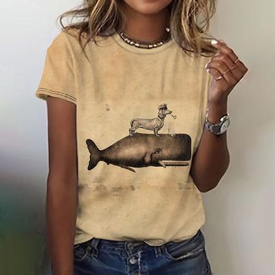 Damen Rundhals T-Shirt 3D Digitaldruck elegantes T-Shirt Damen Top niedlicher Tierprint 3202 EMA